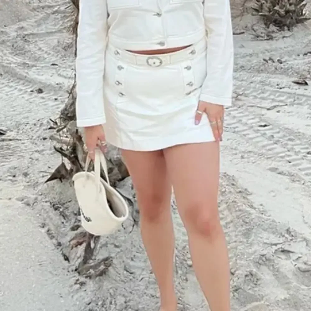 Derek Lam White Denim Skort Short SIZE 10 Nautical Belted Preppy Jean Skirt $260 - Picture 5 of 11